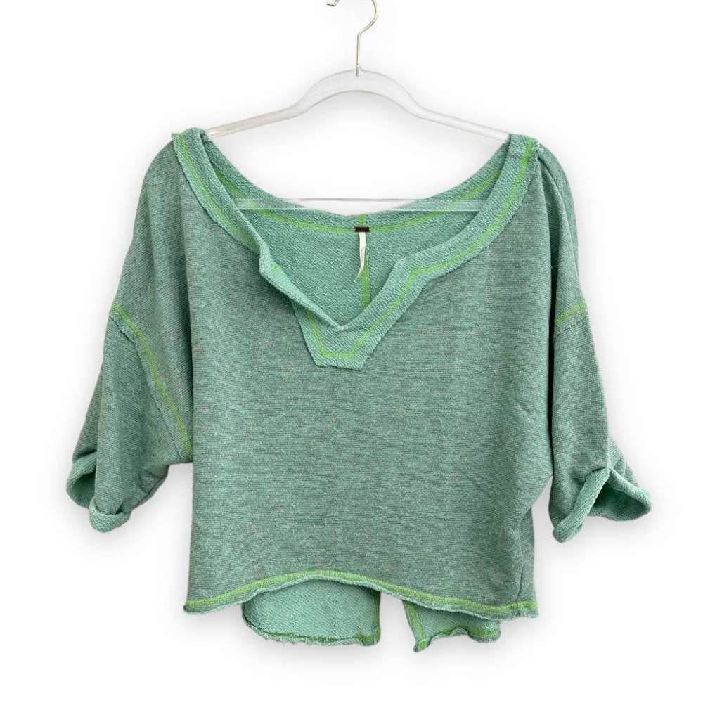 Free People Green 3/4 Sleeve Hi Low Sweater Size XS